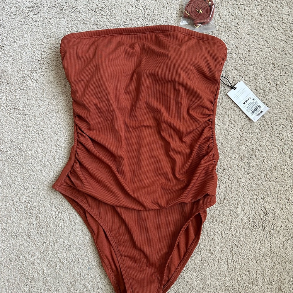 Rust Strapless One-Piece Swimsuit